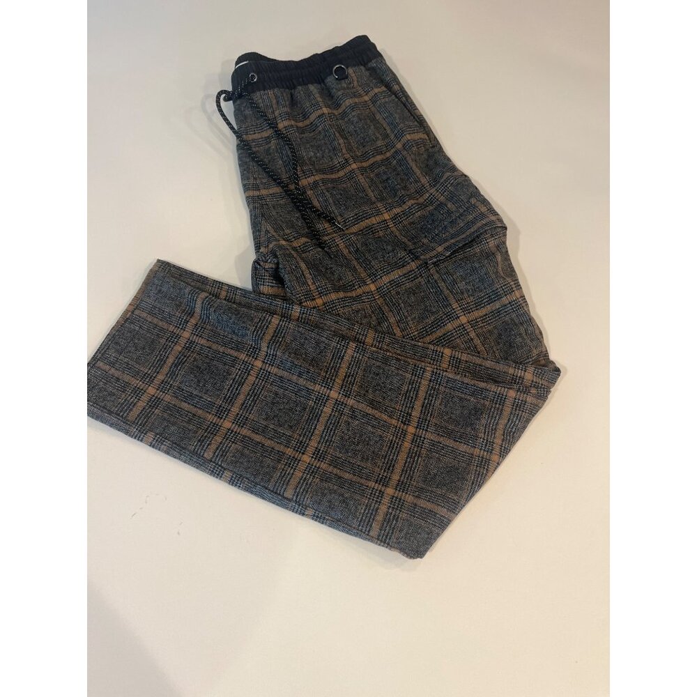 Plaid Elastic Waist Drawstring Pants With D-Ring Detail